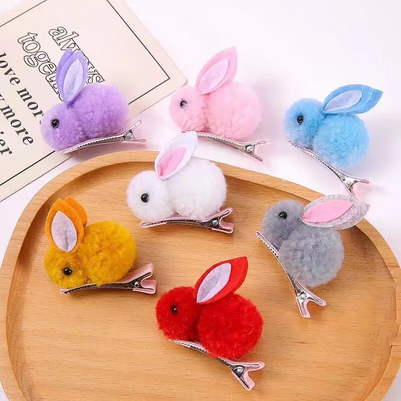 Cute three-dimensional little rabbit hair clips, ground promotion event small gifts, children's plush rabbit hair clips, popular creative hair accessories for women Application Scenario