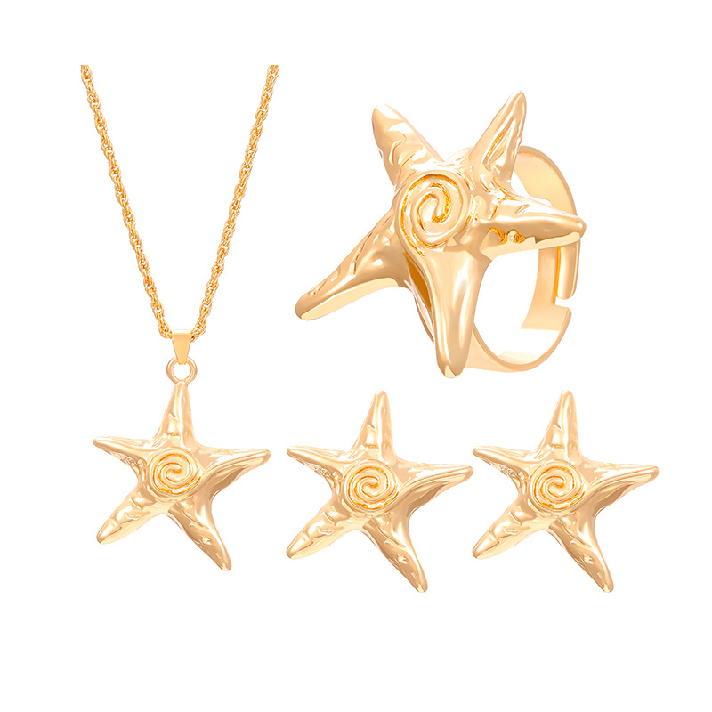 European and American cross-border starfish spiral pattern stud ring necklace set, ins style high-end ocean vacation style accessories Item Picture