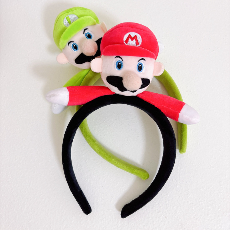 Mario hairband, super cartoon anime Luigi game hairpin, cute doll, funny costume cosplay headband Specification drawing