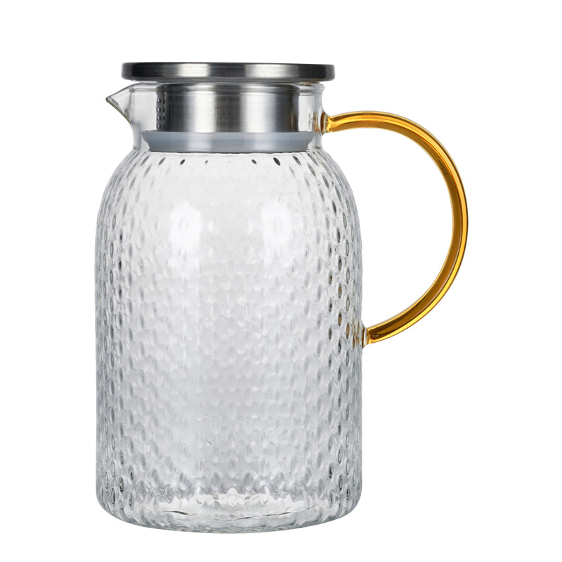 Customized rice grain hammer pattern cold water kettle, large-capacity household glass cold water kettle, high appearance level bambus-wrapped steel lid water kettle Item Picture