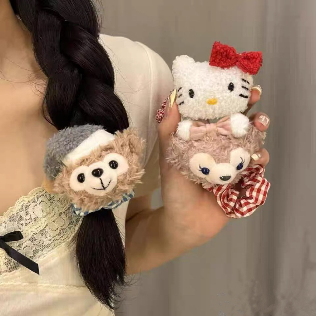 Cute and lazy Shirley Medley bear hair tie for autumn and winter, fluffy cartoon KT cat large intestine ring, sweet girl ponytail hair tie details Picture