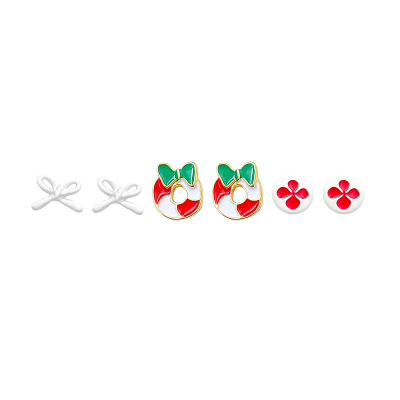 S925 Silver Needle Simple Bow Set Ear studs for women, sweet, small and versatile flower earrings wholesale Item Picture