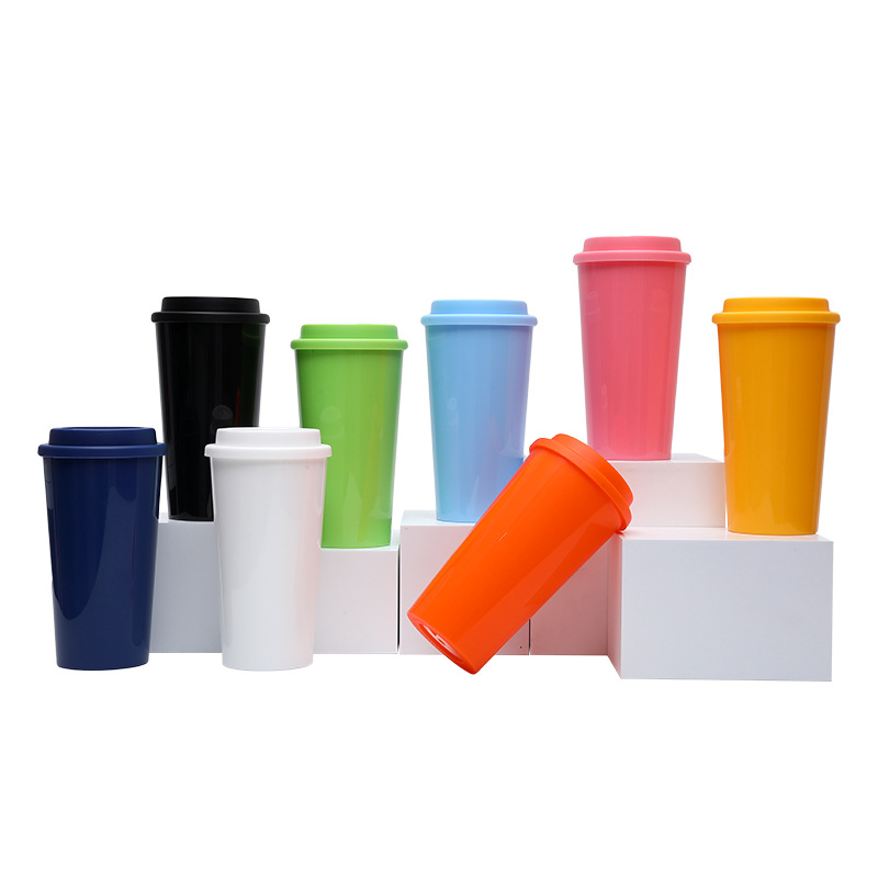Cross-border Amazon factory direct supply double-layer plastic 16oz coffee cups, large-capacity men's and women's Macron color direct drinking cups Item Picture