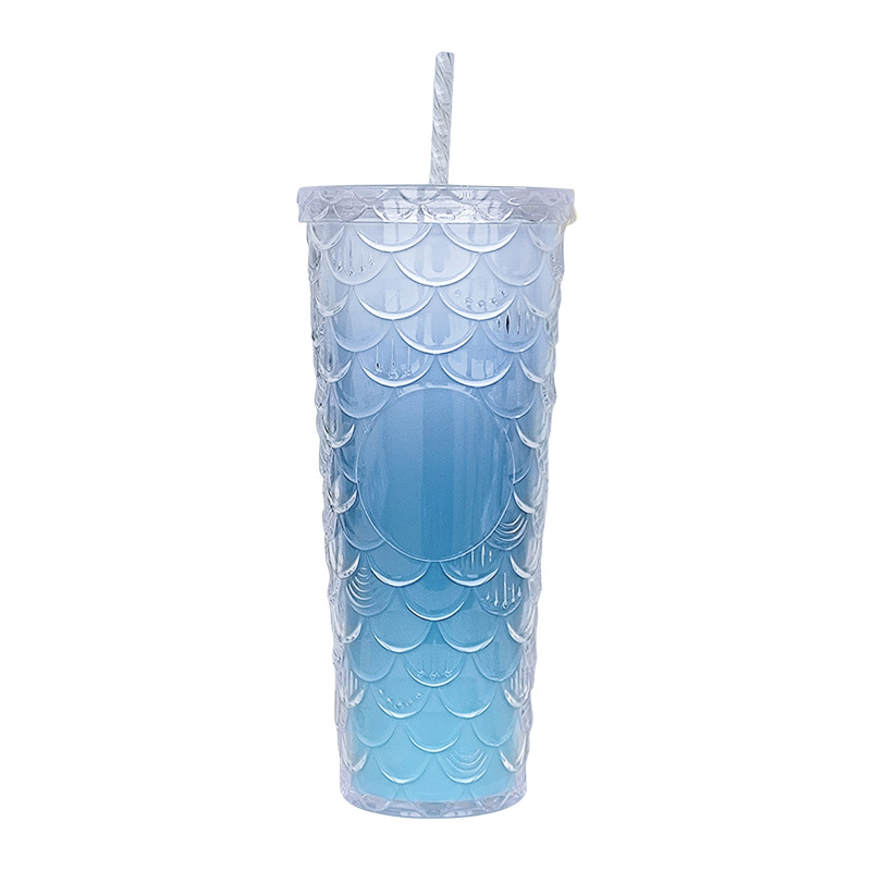 New stylish fish-scale straw cup with double-layer insulation, 700ml drinking cup, popular indoor water cup wholesale Item Picture