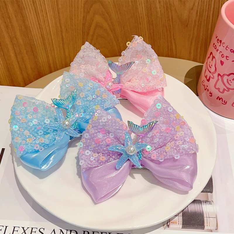 Princess sequined bow headwear for girls, children's hair clips, baby 3D mermaid hair clips, girls' performance hair accessories details Picture