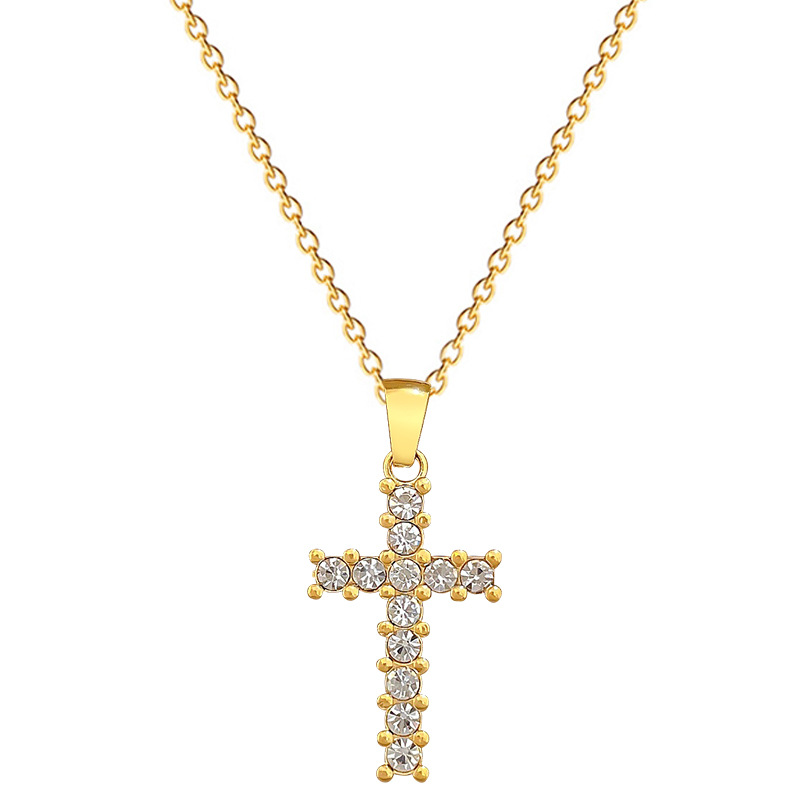 【 All-titanium Steel 】 Light luxury zircon cross furnace with real gold necklace, female Instagram influencer collarbone chain accessory Item Picture