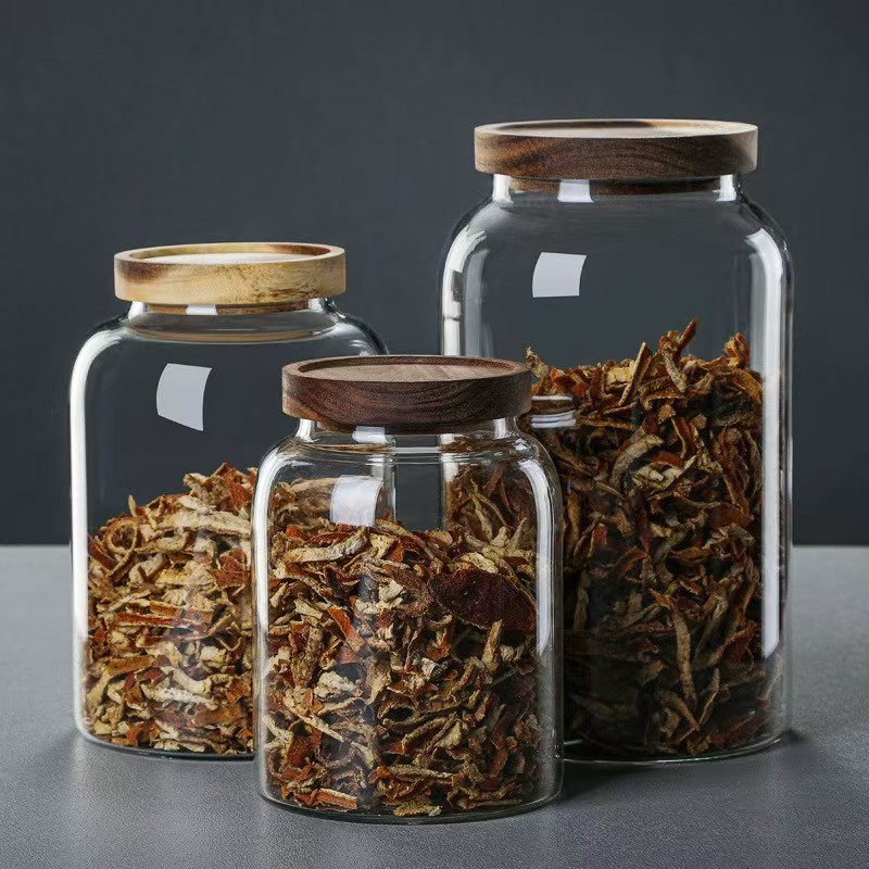 In-stock dried tangerine peel tea cans, high borosilicate thickened cans, special sealed cans for acacia wood, and storage cans for dried fruits and grains full figure