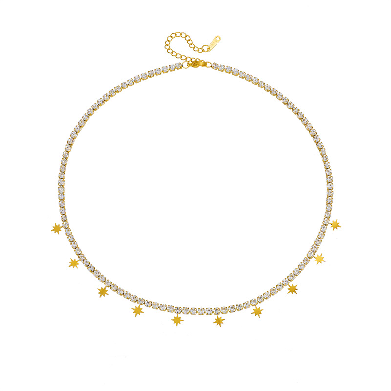 Cross-border fashion commuting diamond-encrusted chain, stainless steel smooth octagonal star accessory jewelry, women's daily necklaces Item Picture