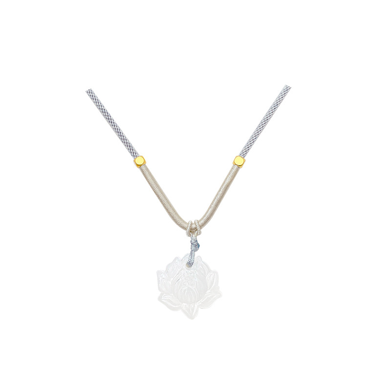 New Chinese-style anti-chalcedony lotus necklace for women, simple and Zen-inspired white lotus pendant, Chinese trend woven necklace accessory Item Picture