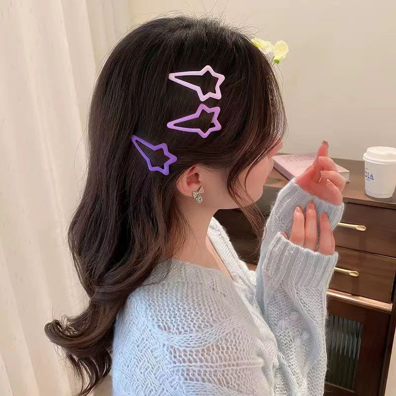Purple geometric five-pointed star heart-shaped hair clips, elegant Korean style, with duckbill-shaped side clips, sweet and girlish hair accessory for girls Specification drawing