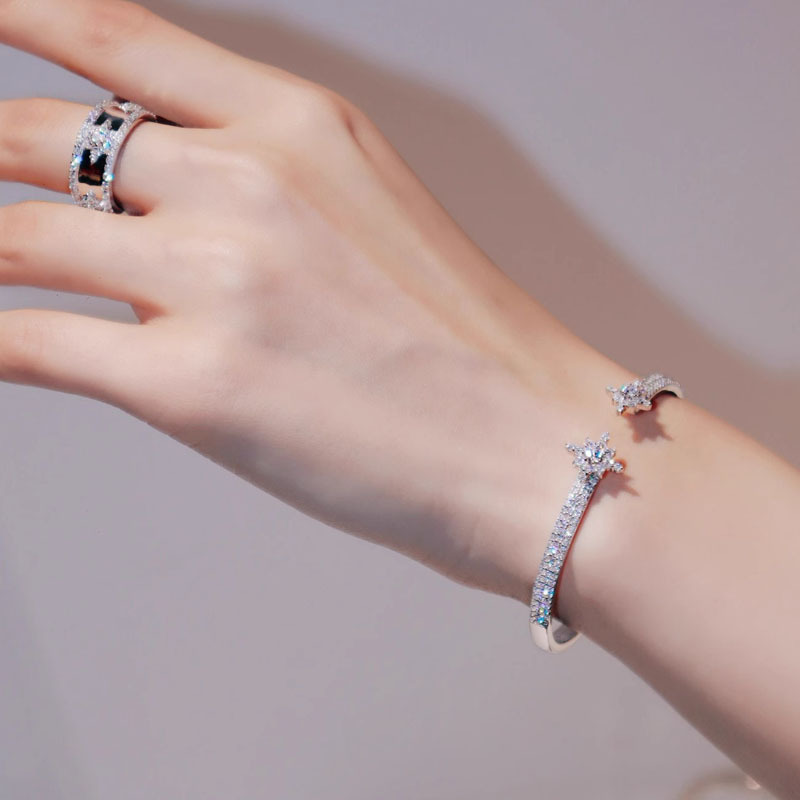 Niche design, ins cool and cool style, starlight zircon bracelet for women, light luxury, full diamond, high-end ring bracelet set Specification drawing