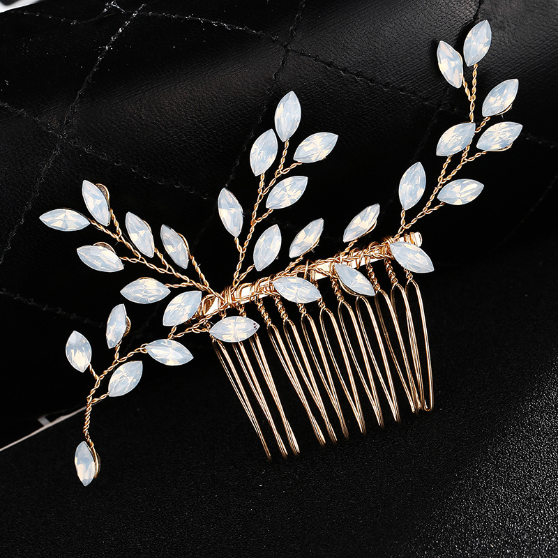 New European and American bridal accessories, water diamond hair comb, wedding headwear, golden pair comb, versatile wedding updo, hand-inserted comb Specification drawing