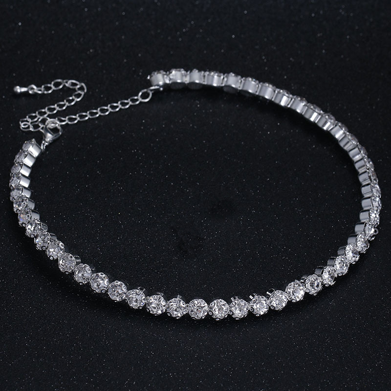 Jane La Fashion Wedding Accessories Alloy rhinestone Full Diamond Zircon Jewelry Set Silver-plated Necktie Necklace for women N6232 Specification drawing