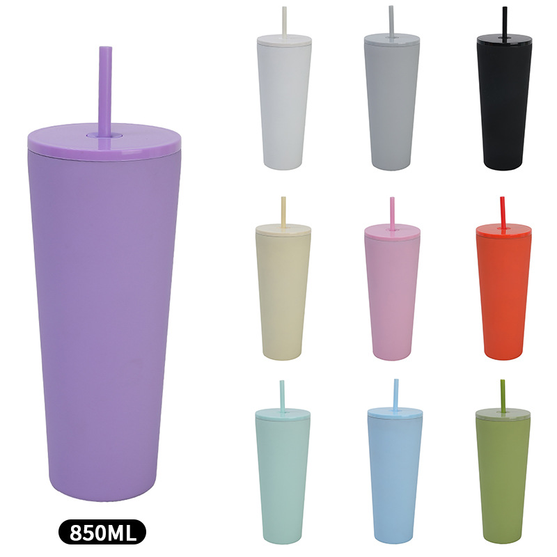 Cross-border factory direct supply of stainless steel insulated cups, large-capacity frosted outdoor high appearance level portable cups, double-layer straw cups full figure