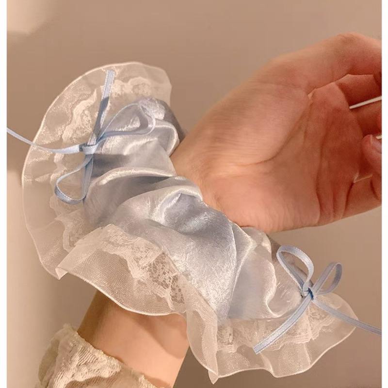 Brilliant Starry Sky ~ Blue lace square scarf large intestine hair band for women, summer high-end Korean-style laid-back hair accessory Application Scenario