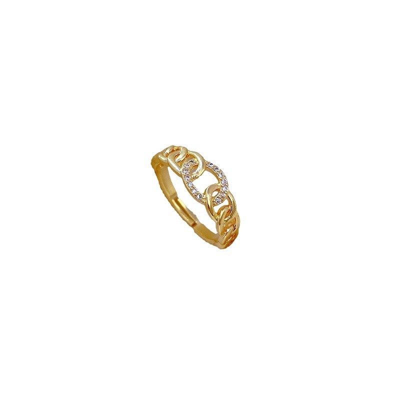 【 Real Gold 】 Light luxury chain Full diamond ring with adjustable opening, simple jewelry, Japanese-style ring couple rings Item Picture