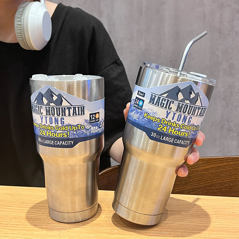 Bingba Cup 304 food-grade car cup, portable cup, dual-purpose for cold preservation, summer coffee cup, stainless steel insulated cup details Picture