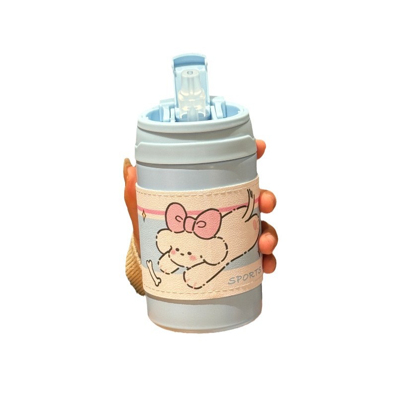 Straw cup, portable cup, heat-resistant insulated cup, popular online celebrity, high appearance level, ins water cup with handle capacity, simple cartoon style Item Picture