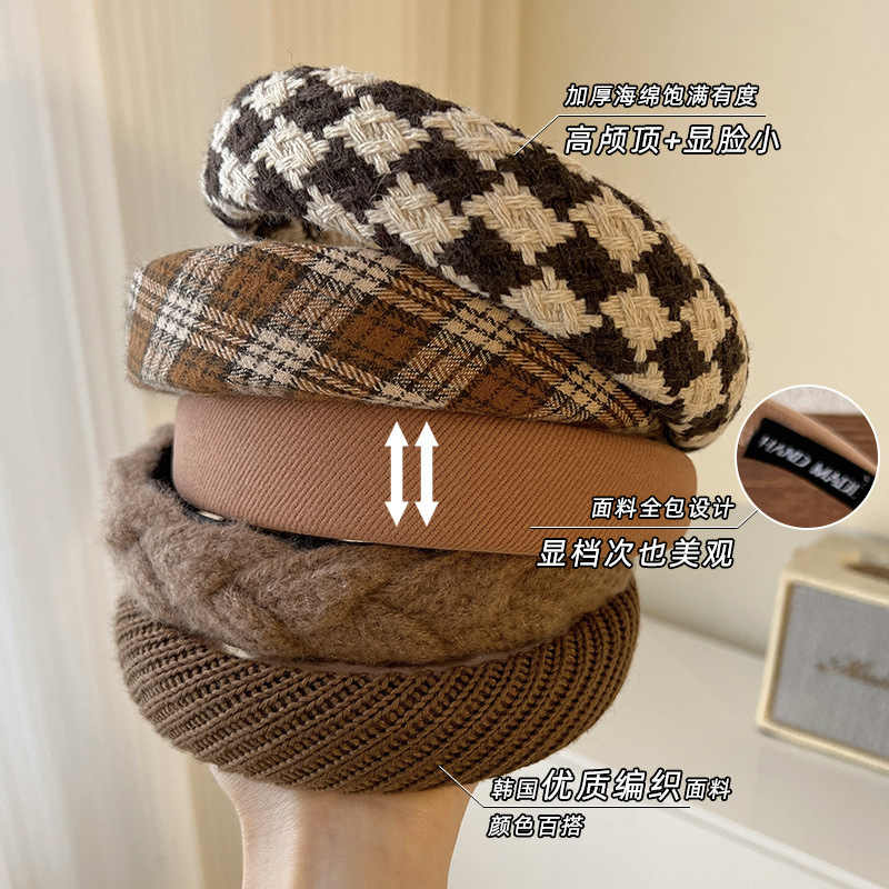 Autumn and winter retro high headband, 2022 new style facial hair clip, women's headwear, high-end wide-edge hair tie headband Specification drawing