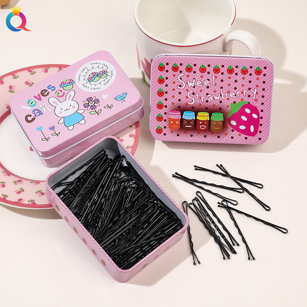 Wholesale of Qiyue black metal hair fixing clips, hairpins, steel clips for broken hair, small hair clips and children's hair accessories Specification drawing