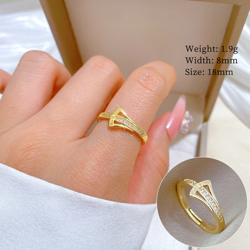 【 Real Gold 】 Ginkgo zircon Full Diamond ring with adjustable opening, simple Japanese-style bracelet, couple rings full figure
