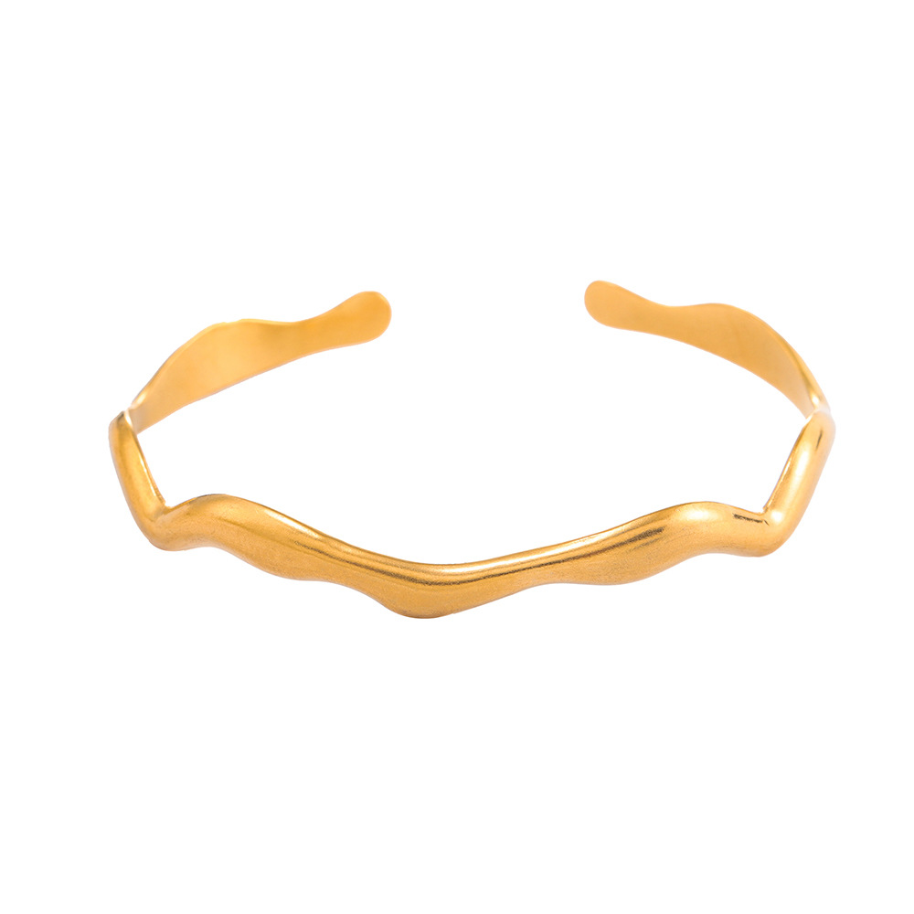 Cross-border bestseller, non-fading, irregular opening titanium steel bracelet, women's exaggerated and simple stainless steel bracelet wholesale Item Picture