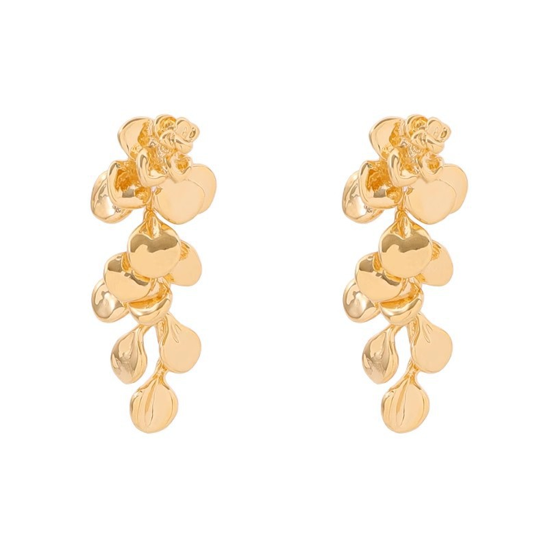 S925 Silver Needle Golden flower tassel Earrings, women's exaggerated and fashionable stud earrings, high-end and niche style, internet-famous earrings Item Picture