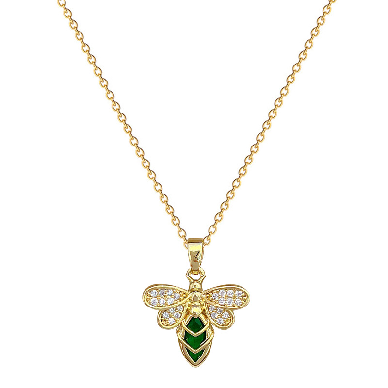 【 Titanium Steel 】 Green bee, light luxury, luxurious, full diamond necklace, versatile for women, collarbone chain, titanium steel chain Item Picture