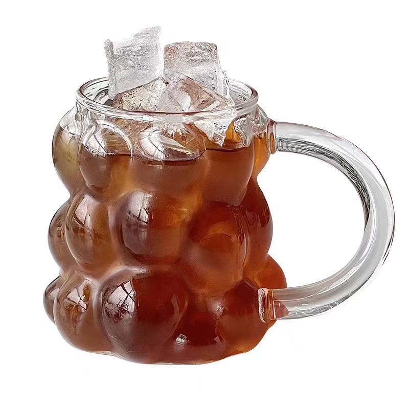 Wholesale creative grape-shaped glass cups, high borosilicate coffee cups, household milk drink cups with handles, and glass water cups Item Picture