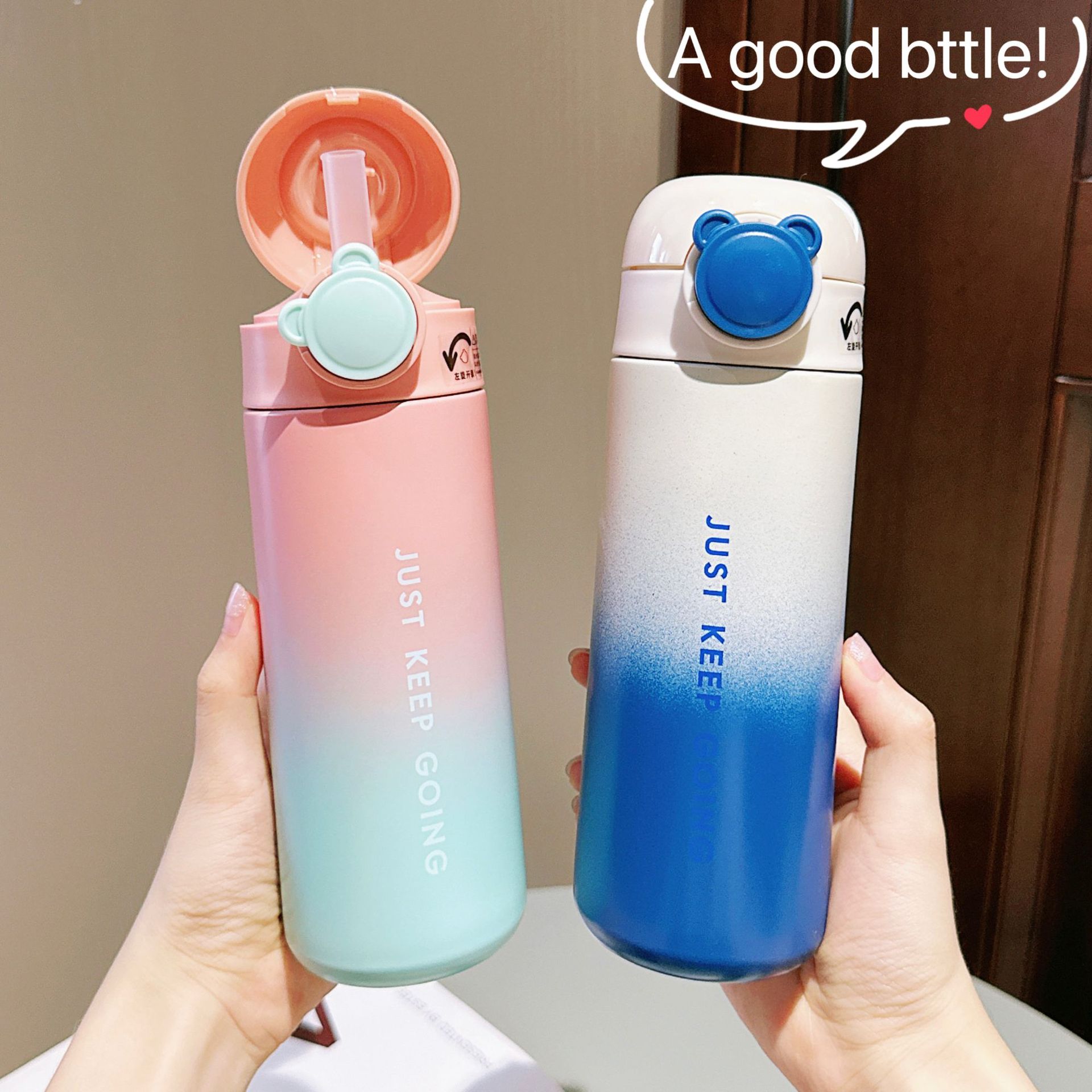 2024 New gradient color insulated cup, one-button pop-up lid student straw cup, portable car children's stainless steel water cup Application Scenario