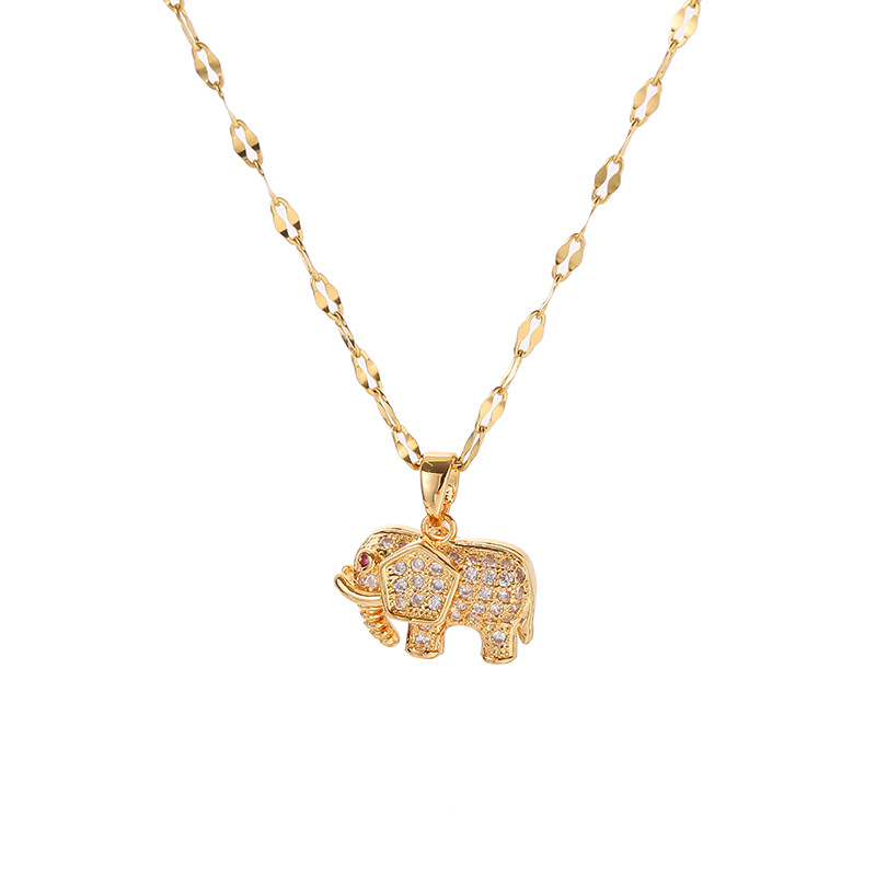 18k gold crystal luxury copper-plated small elephant titanium steel necklace, female Instagram design elephant pendant, Internet celebrity collarbone Item Picture