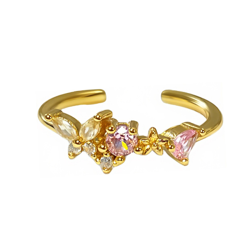 The new cute and sweet geometric pink diamond open-top ring is exquisitely stacked. It features a unique and versatile design for women Item Picture