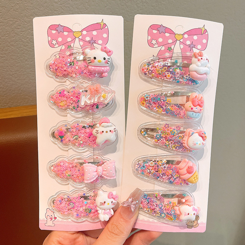Children's cartoon flowing sand hair clips, cute girls' bangs, broken hair clips, girls' sweet little clips, hair accessories Specification drawing
