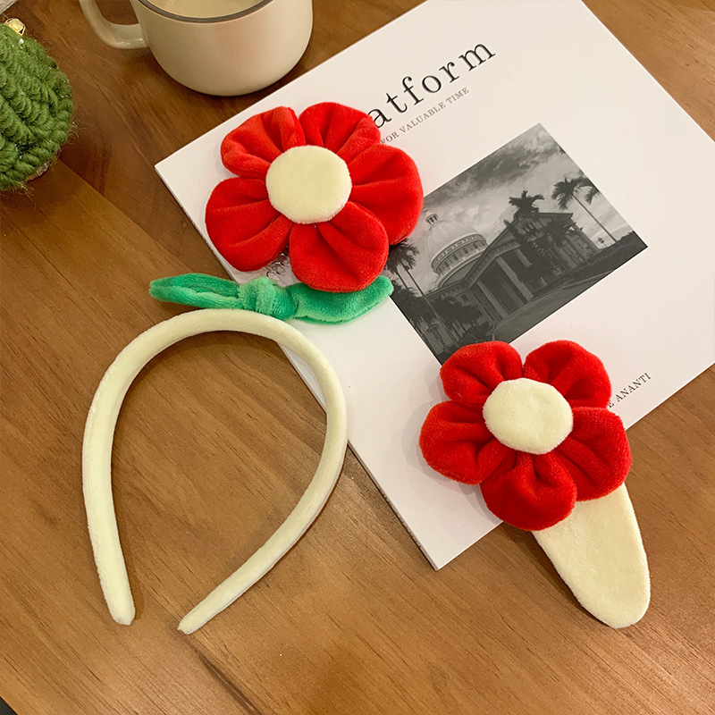 Little red flower hairband, cute flower hairband, Internet celebrity funny face-washing plush headband, anti-slip hairpin headwear for women full figure