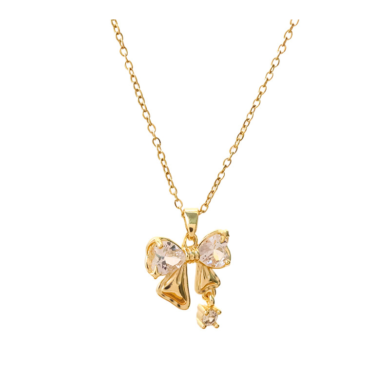 New fashionable bow zircon necklace, a versatile and high-end titanium steel collarbone chain for women in summer, a trendy and elegant accessory Item Picture