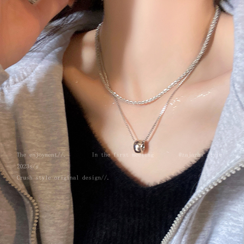 Double-layered, sparkling and simple circular necklace for women, 2025 new style, versatile hoodie chain, light luxury accessory wholesale full figure