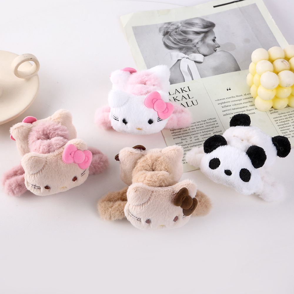 New Korean version sweet girl double-sided kt bow plush grab clip, cartoon cute shark clip, high appearance level hair clip full figure