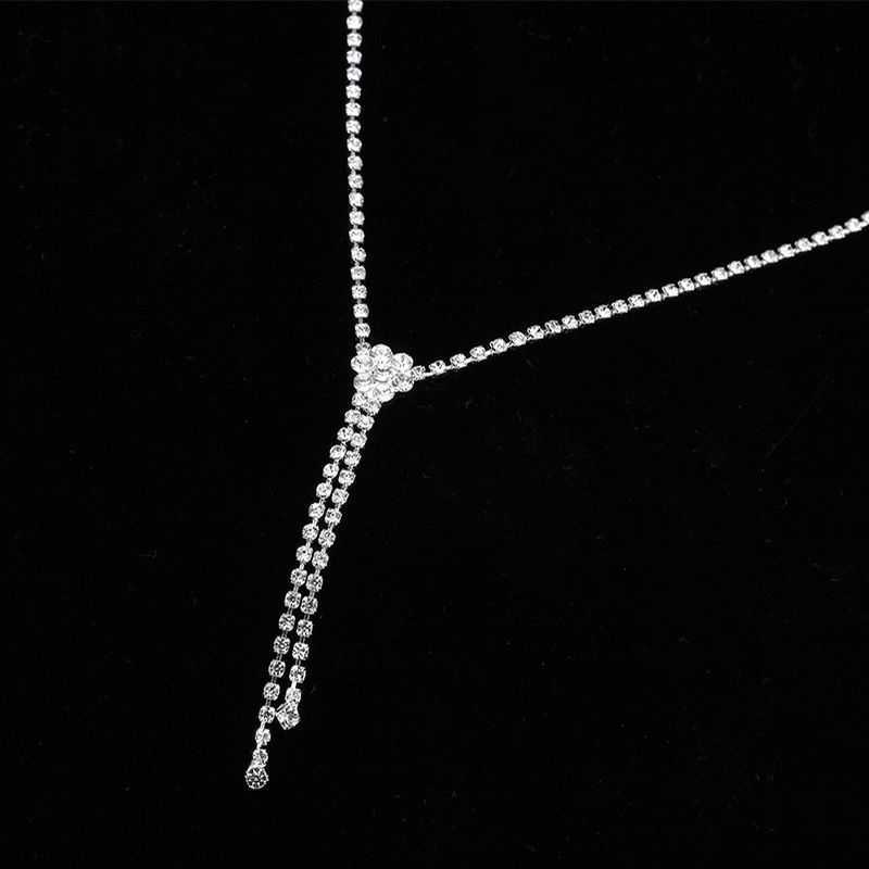 Cross-border accessories: Simple floral, diamond-encrusted tassel necklace, earrings set, versatile wedding accessories for brides, N6060 Application Scenario