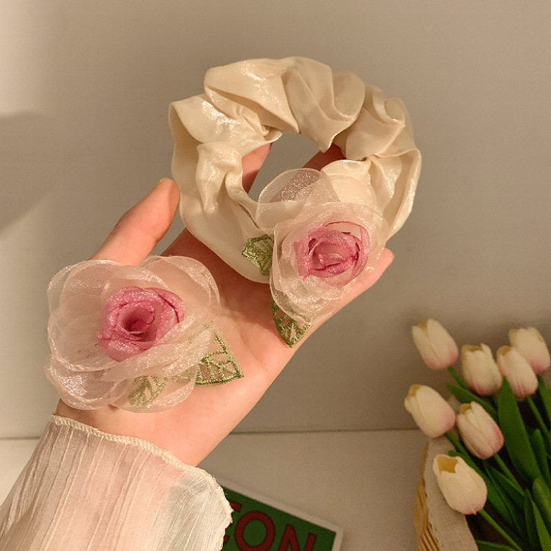 Dried rose hairpin, floral, forest-style, fairy-like beauty, super fairy-like organza bangs, side hair accessory, hairpin spring details Picture