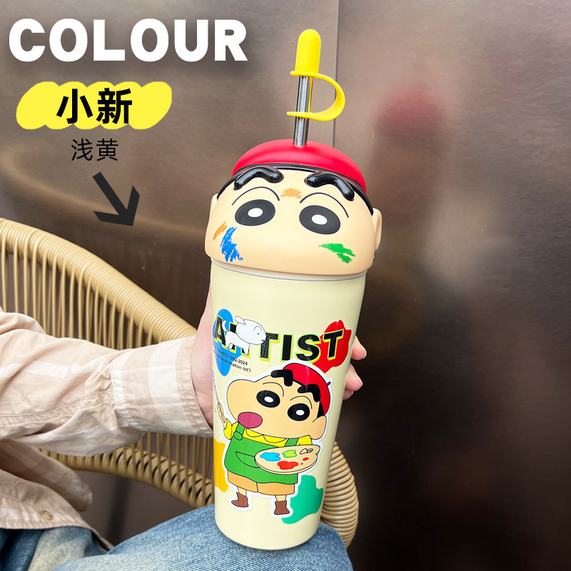 Crayon Shin-chan insulated coffee cup, stainless steel cute desktop straw cup, office, home and student cartoon insulated cup Application Scenario