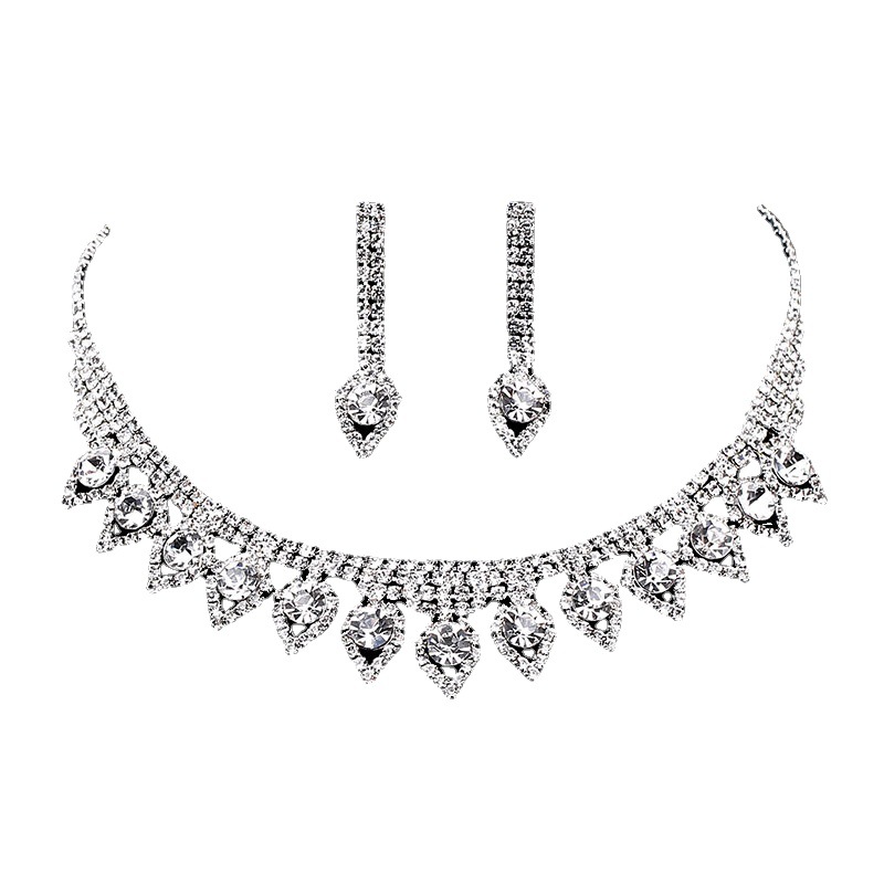 Aliexpress best-selling water diamond set, tassel bride necklace, earrings, water drop set chain, high-end wedding accessories ZN008 details Picture