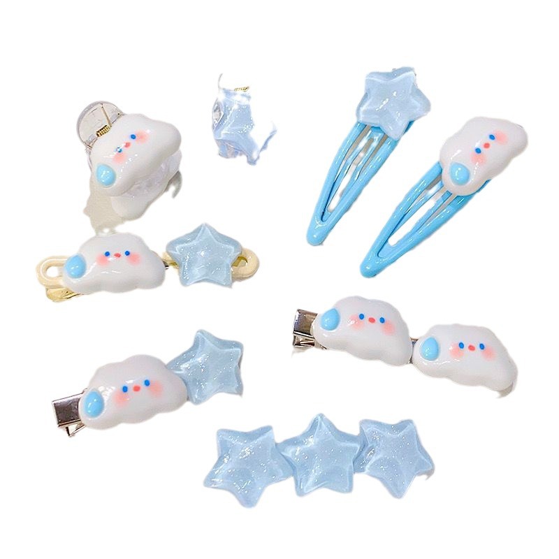 Cute cloud and star cartoon hair clips, girls' side bangs clips, children's duckbill clips, small scratch clips, hair bands, hair clips and headwear Item Picture