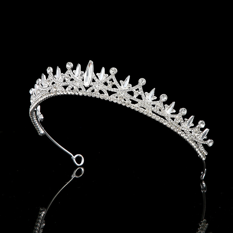 Korean-style forest-themed princess crown hair band, six-pointed star sweet water diamond crown hair accessory, wedding crown wedding hair accessory details Picture