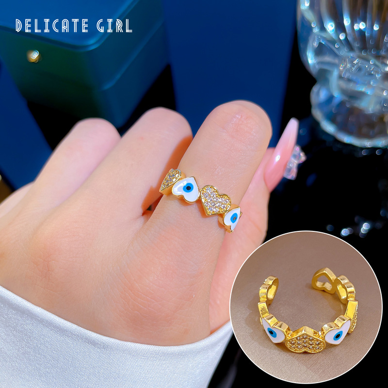 【 Real Gold 】 Oil-dripping heart-shaped glasses ring with adjustable opening, simple jewelry, Japanese-style ring couple rings full figure
