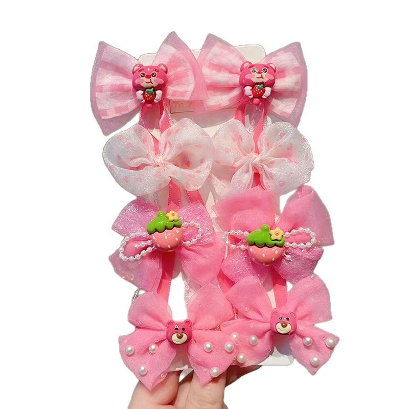 Children's colorful sweet bow hair clip set, girls' forehead loose hair side clip, girls' princess hair accessory Item Picture