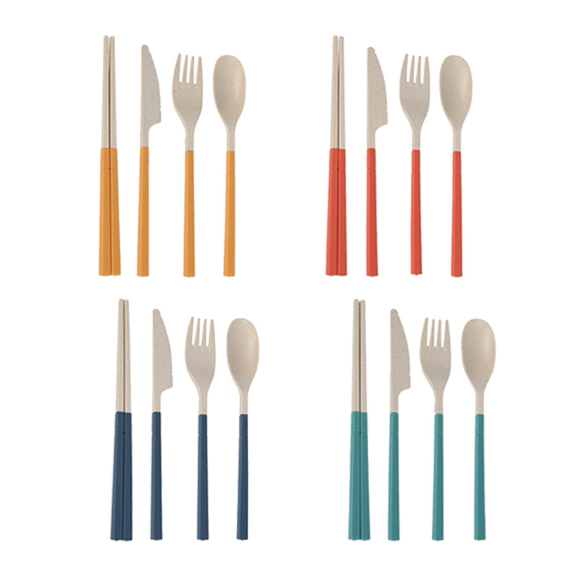 Amazon wheat straw knife, fork, spoon and chopsticks set detachable and foldable outdoor travel cross-border factory wholesale Item Picture