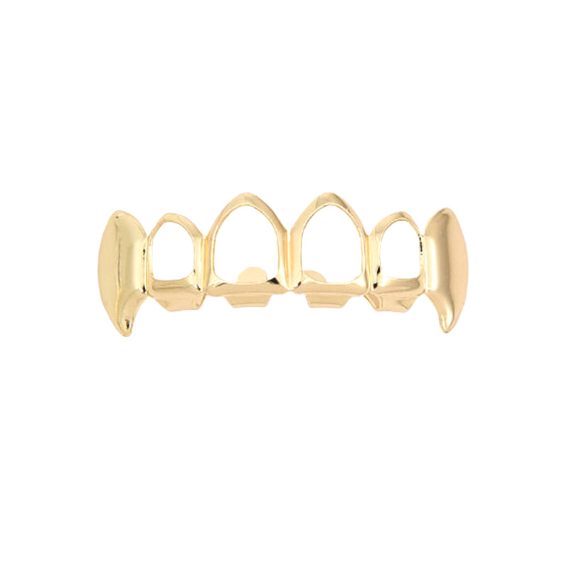 The popular Hiphop 18K four-hollowed-out tiger teeth braces with gold-plated smooth surface for men are in the European and American style Specification drawing