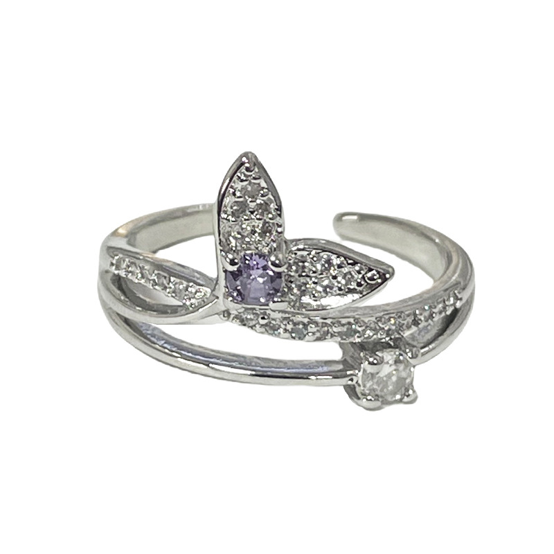 Sweet and cool fishtail micro-inlay, fashionable and niche design, open ring, elegant and versatile, sophisticated index finger ring for women Item Picture