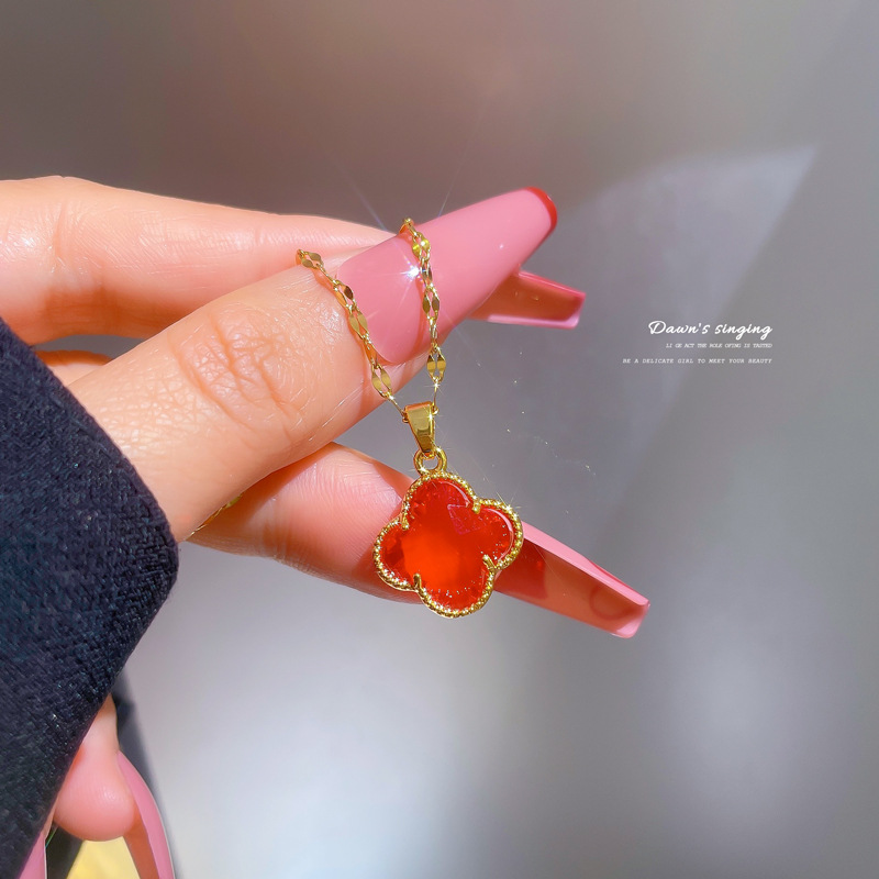 【 Titanium Steel 】 Light luxury slightly inlaid real gold flower minimalist necklace, new women's collarbone chain, light luxury and niche design sense Specification drawing