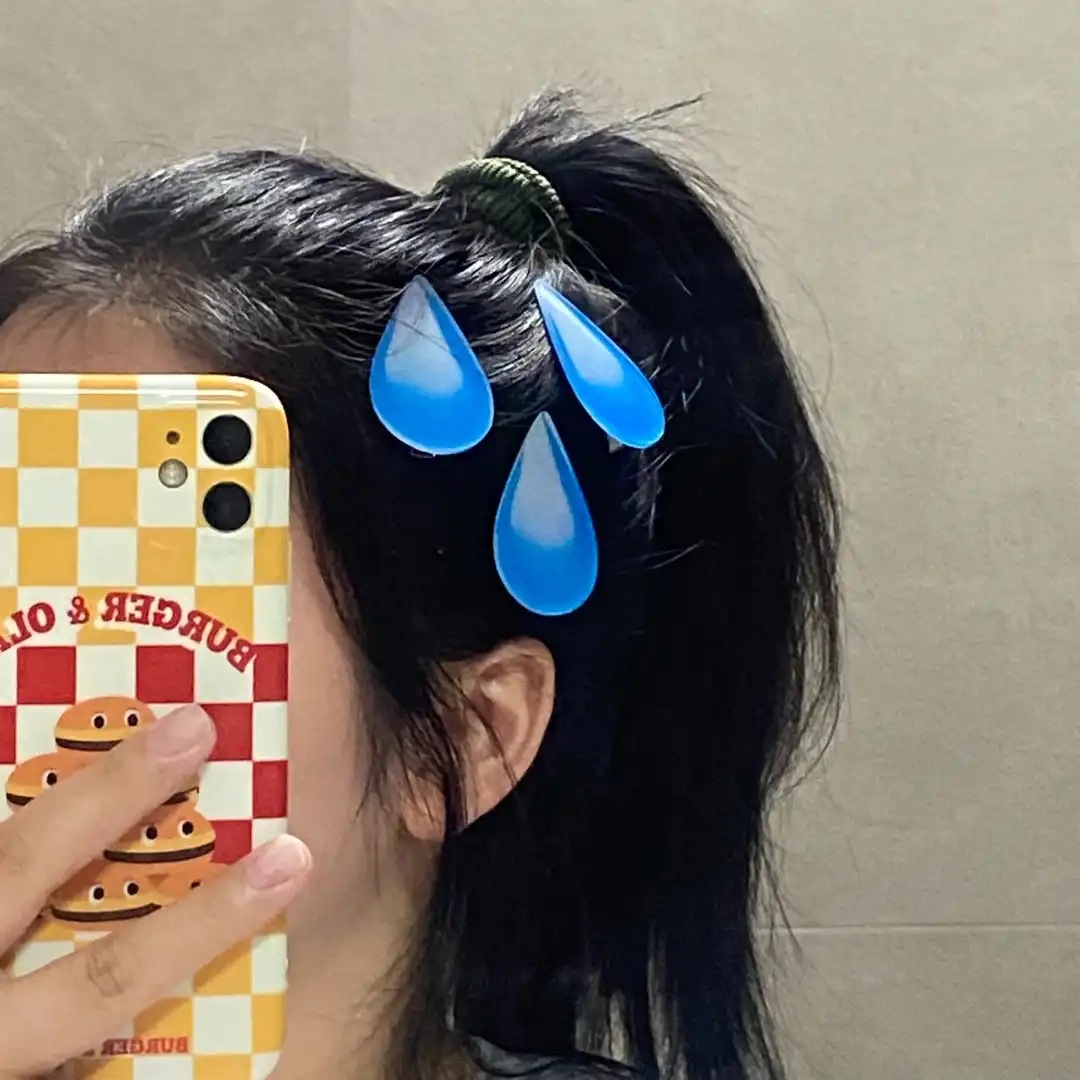 Sweat drop hairpin, big speechless, water drop hairpin, soybeans sweating, with emoji on the side, cold sweat clip, sweat drop emoji for a girl details Picture